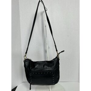 Stone Mountain Black Leather Shoulder Bag With Adjustable Buckle Strap Boho READ